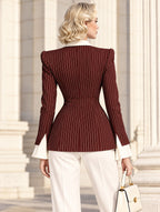 Vintage Pinstripe Contrast Lapel Blazer