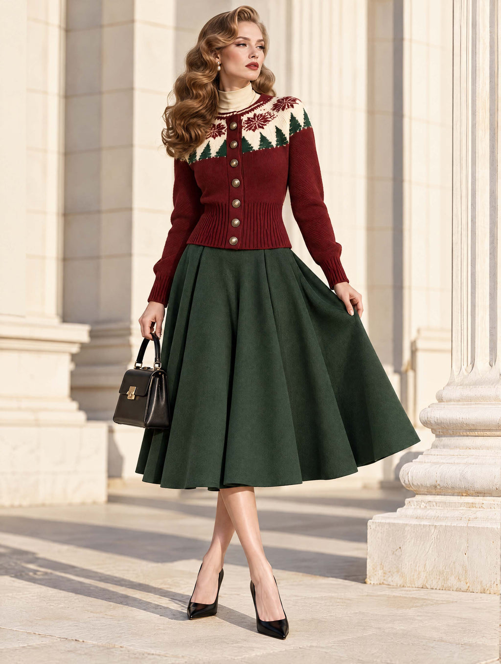 Vintage Midi Forest Green Full Circle Skirt
