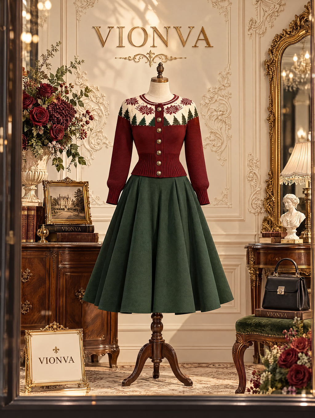 Vintage Midi Forest Green Full Circle Skirt