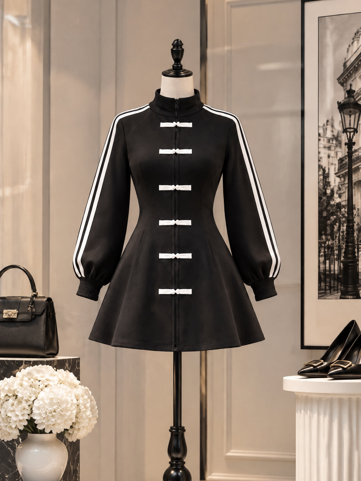 Vintage Stripe Trim Mini Dress