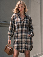 Vintage Plaid Oversized Shirt Dress
