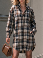 Vintage Plaid Oversized Shirt Dress
