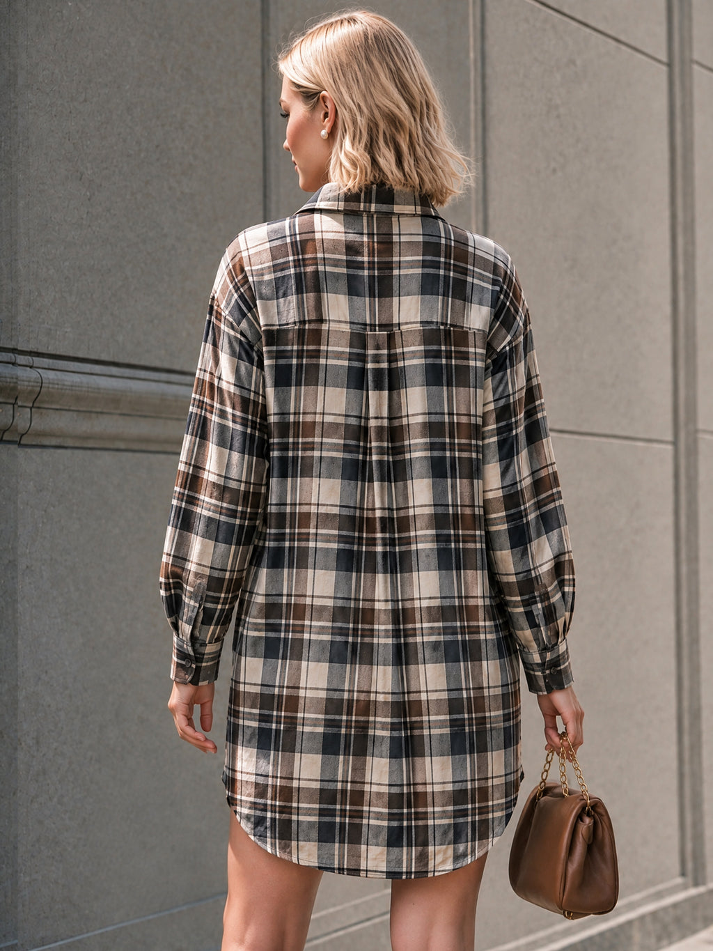 Vintage Plaid Oversized Shirt Dress