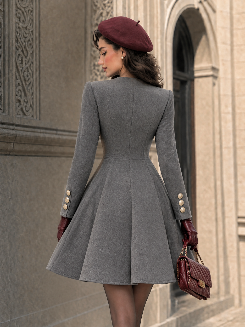 Vintage Side Placket Button A-line Coat