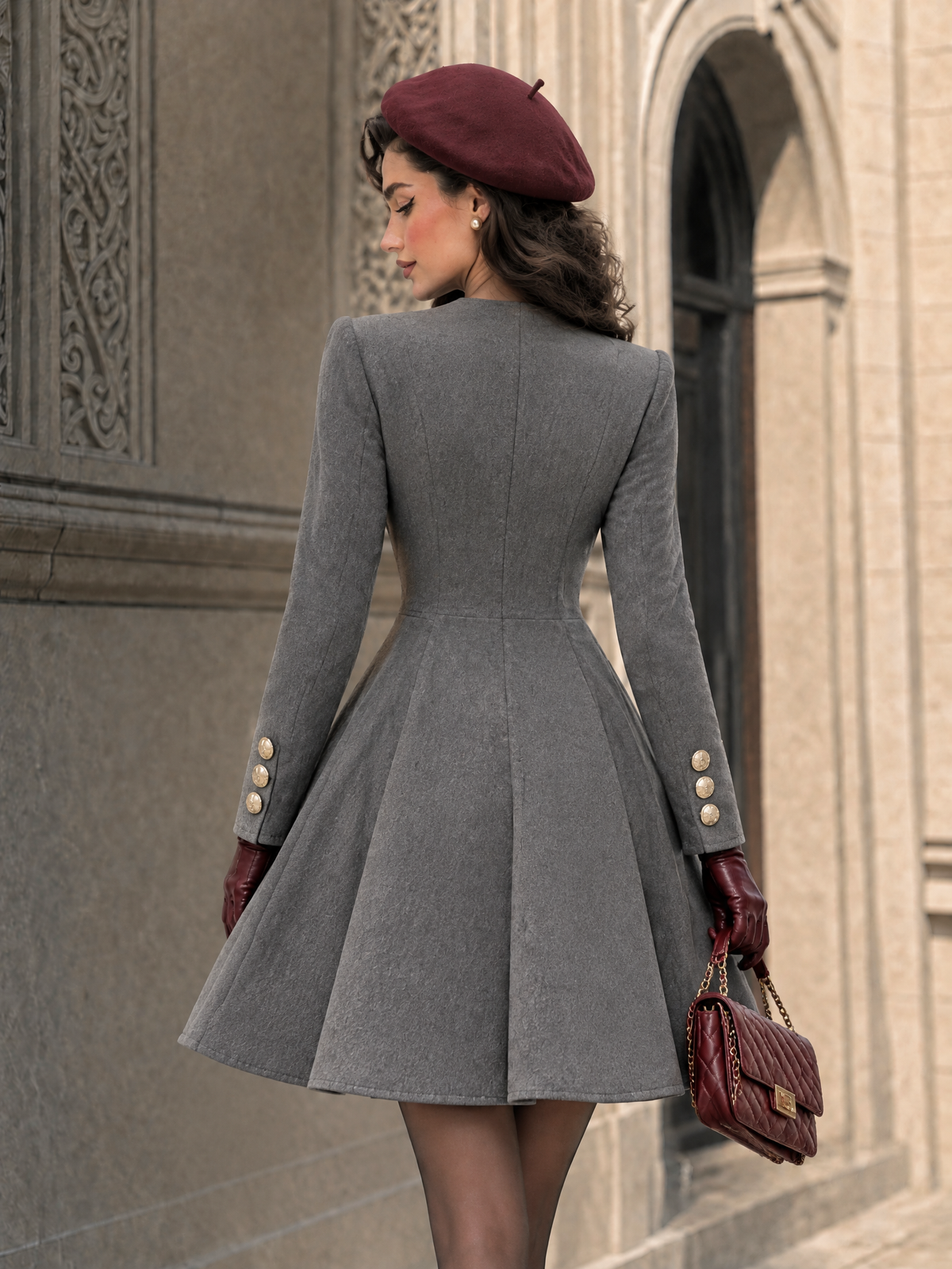 Vintage Side Placket Button A-line Coat