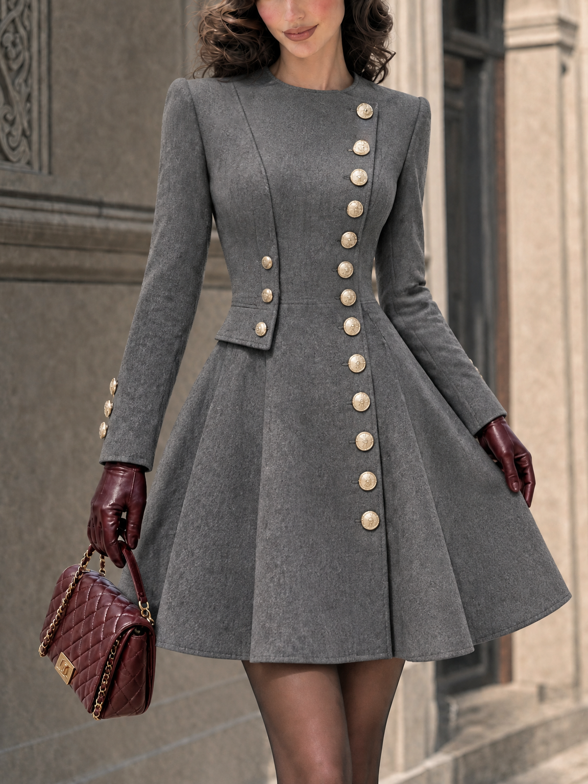 Vintage Side Placket Button A-line Coat