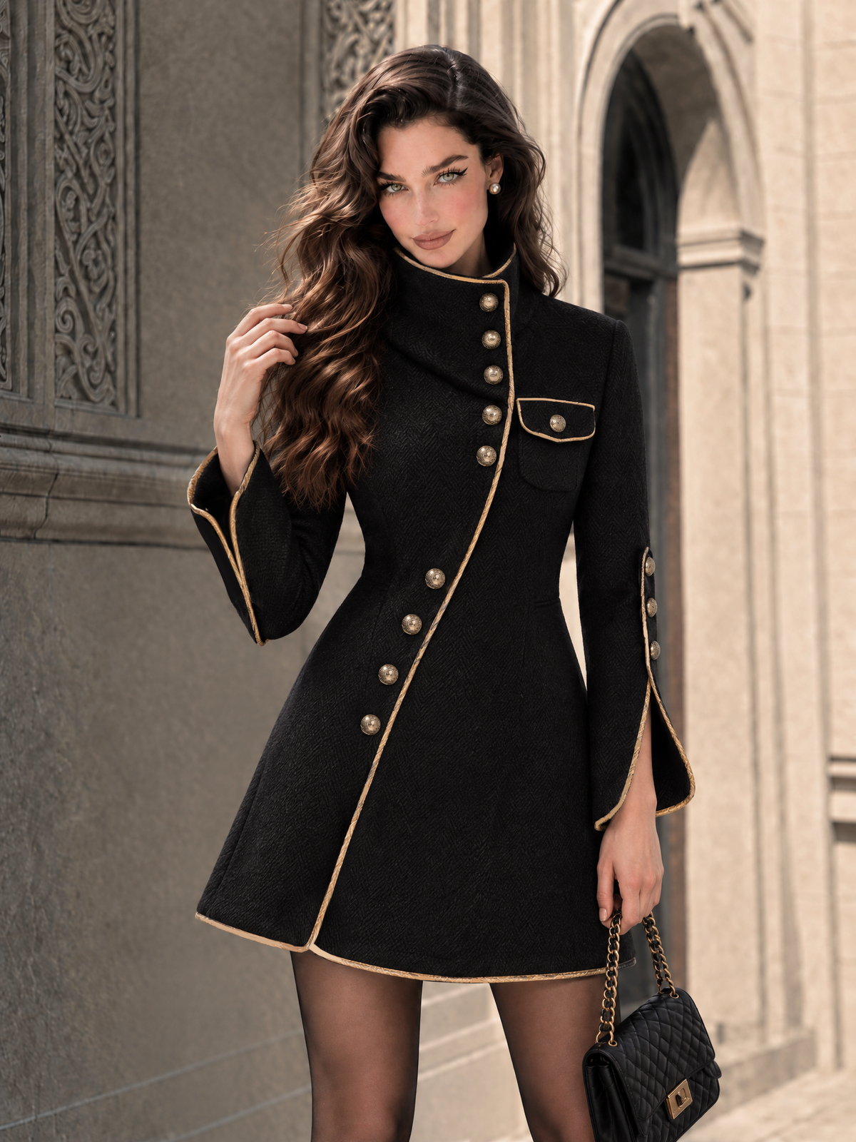 Vintage Irregular Placket Color Contrast Piped Blazer