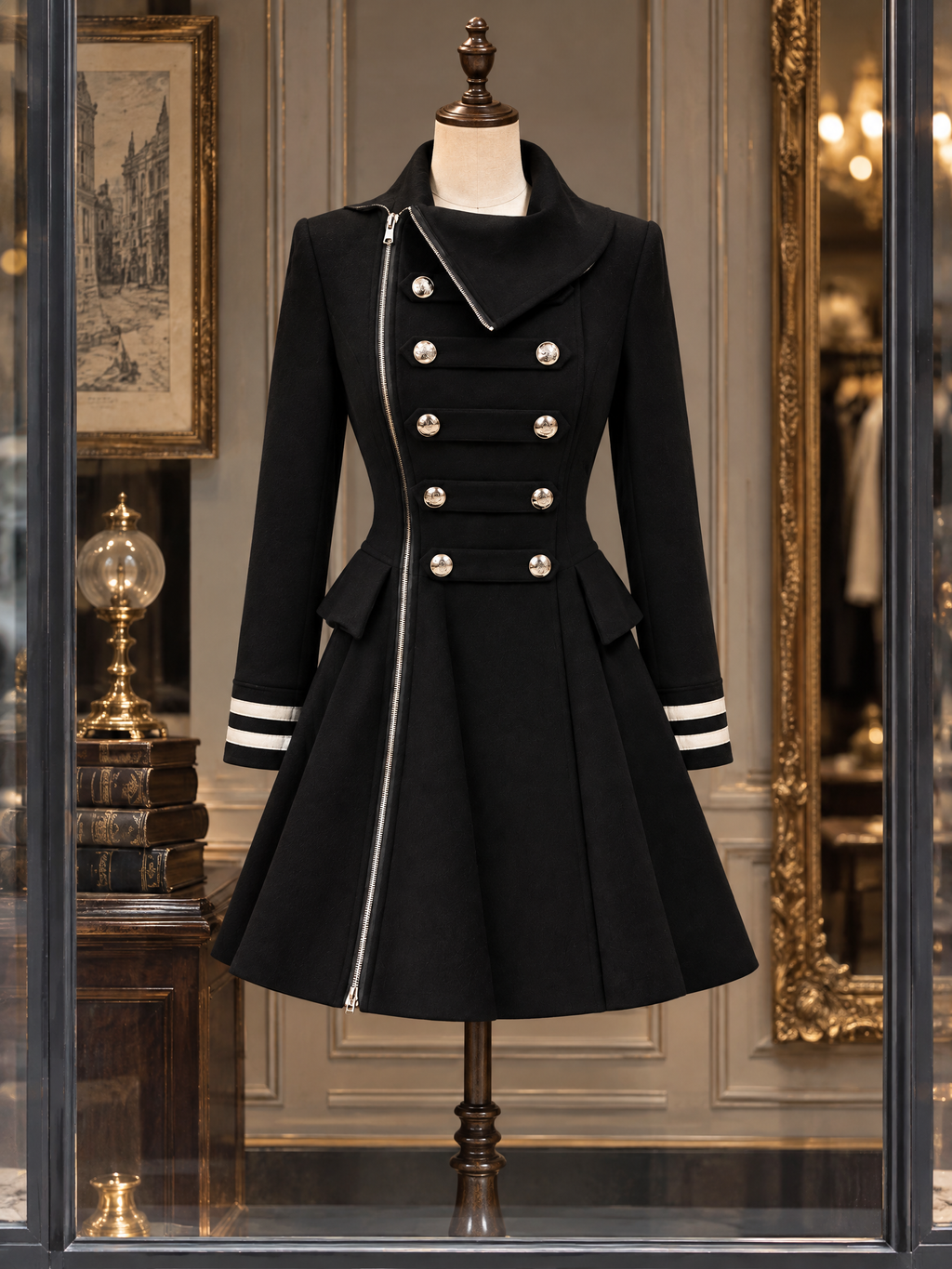 Vintage Side Placket Zip Lapel Coat