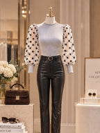 Vintage Polka Dot Sheer Puff Sleeve T-shirt