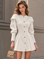 Vintage Ruffle Shoulder Button Mini Dress