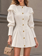 Vintage Ruffle Shoulder Button Mini Dress