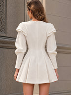 Vintage Ruffle Shoulder Button Mini Dress