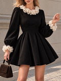 Vintage Ruffle Collar Puff Sleeve Mini Dress