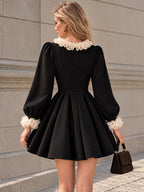 Vintage Ruffle Collar Puff Sleeve Mini Dress