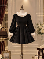 Vintage Ruffle Collar Puff Sleeve Mini Dress