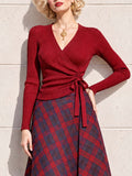 Vintage Wrap Ribbed Knit Top