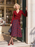 Vintage High Waist Plaid A-line Midi Skirt