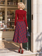 Vintage High Waist Plaid A-line Midi Skirt