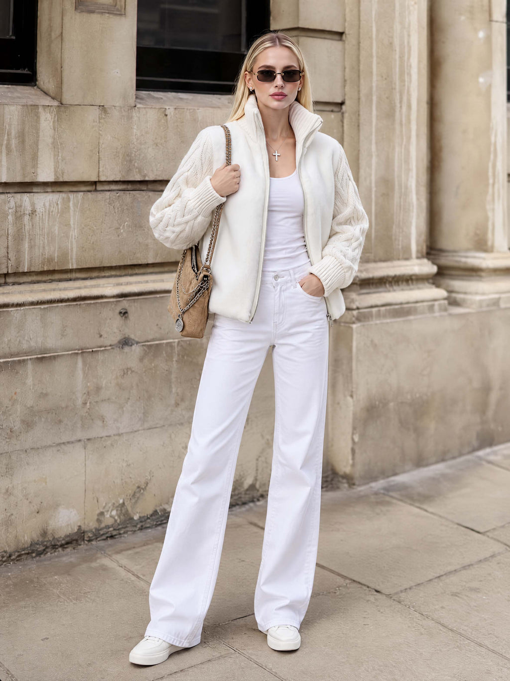Vintage Plush Cable Knit Spliced Jacket