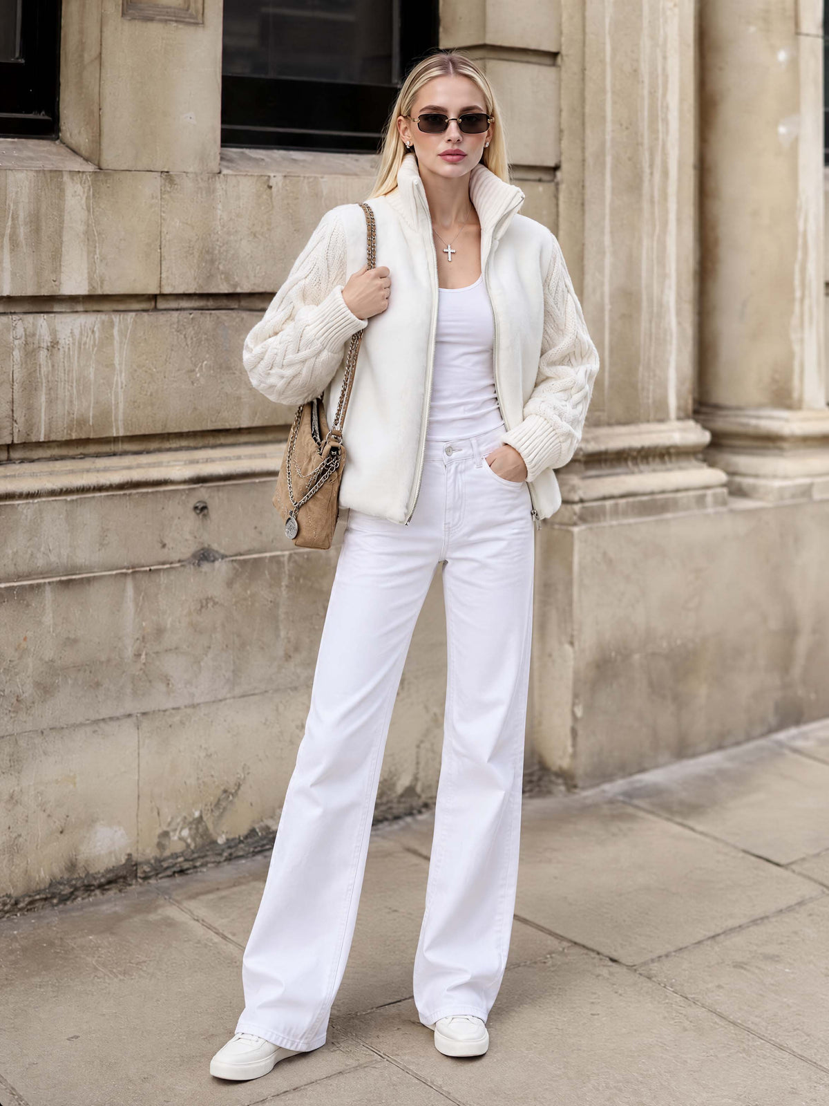 Vintage Plush Cable Knit Spliced Jacket