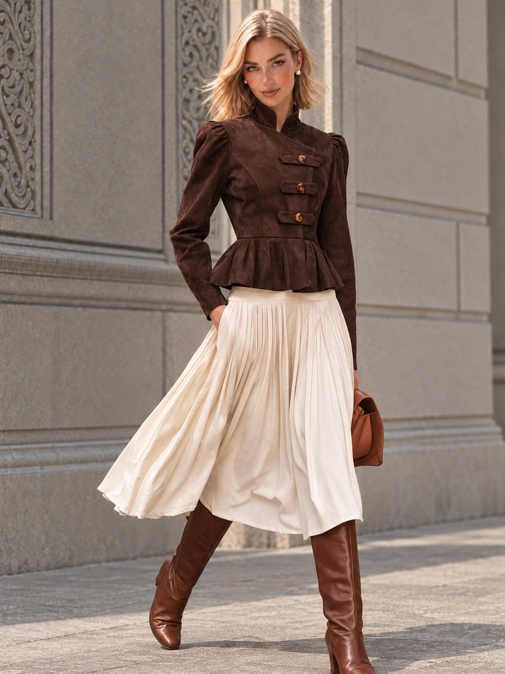 Vintage FauxSuede Peplum Button Jacket