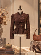 Vintage FauxSuede Peplum Button Jacket