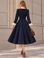 Vintage Ruffle V-Neck Belted Midi Dress