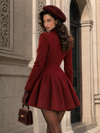 Vintage Stand Collar Cutout Diagonal Placket Mini Umbrella Dress