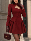 Vintage Stand Collar Cutout Diagonal Placket Mini Umbrella Dress