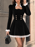 Vintage Lace Spliced Velvet Mini Dress