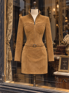 Vintage Faux Suede Zip Collar Mini Dress