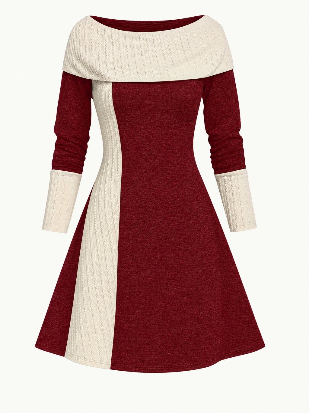 Vintage Off Shoulder Knit Patchwork Christmas Mini Dress