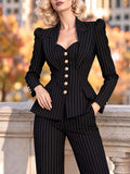 Vintage Pinstripe Puff Sleeve Blazer