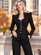 Vintage Pinstripe Puff Sleeve Blazer