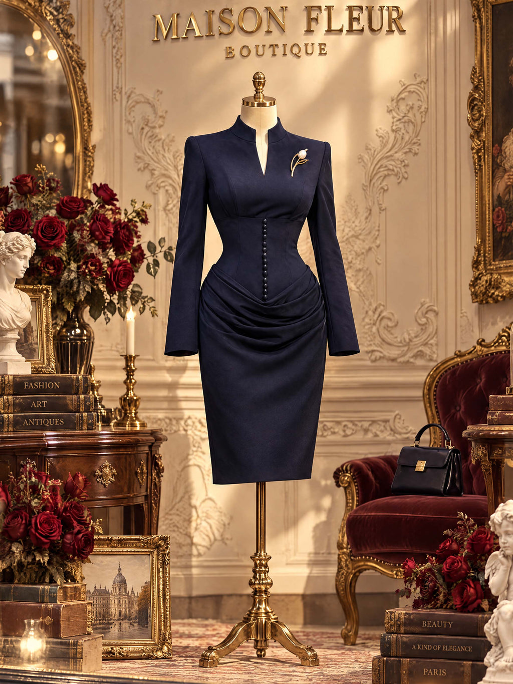Vintage Ruched Waist Bodycon Midi Dress