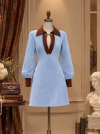Vintage Contrast Collar Faux Suede Mini Dress