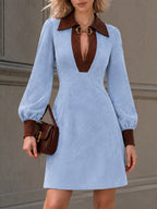 Vintage Contrast Collar Faux Suede Mini Dress