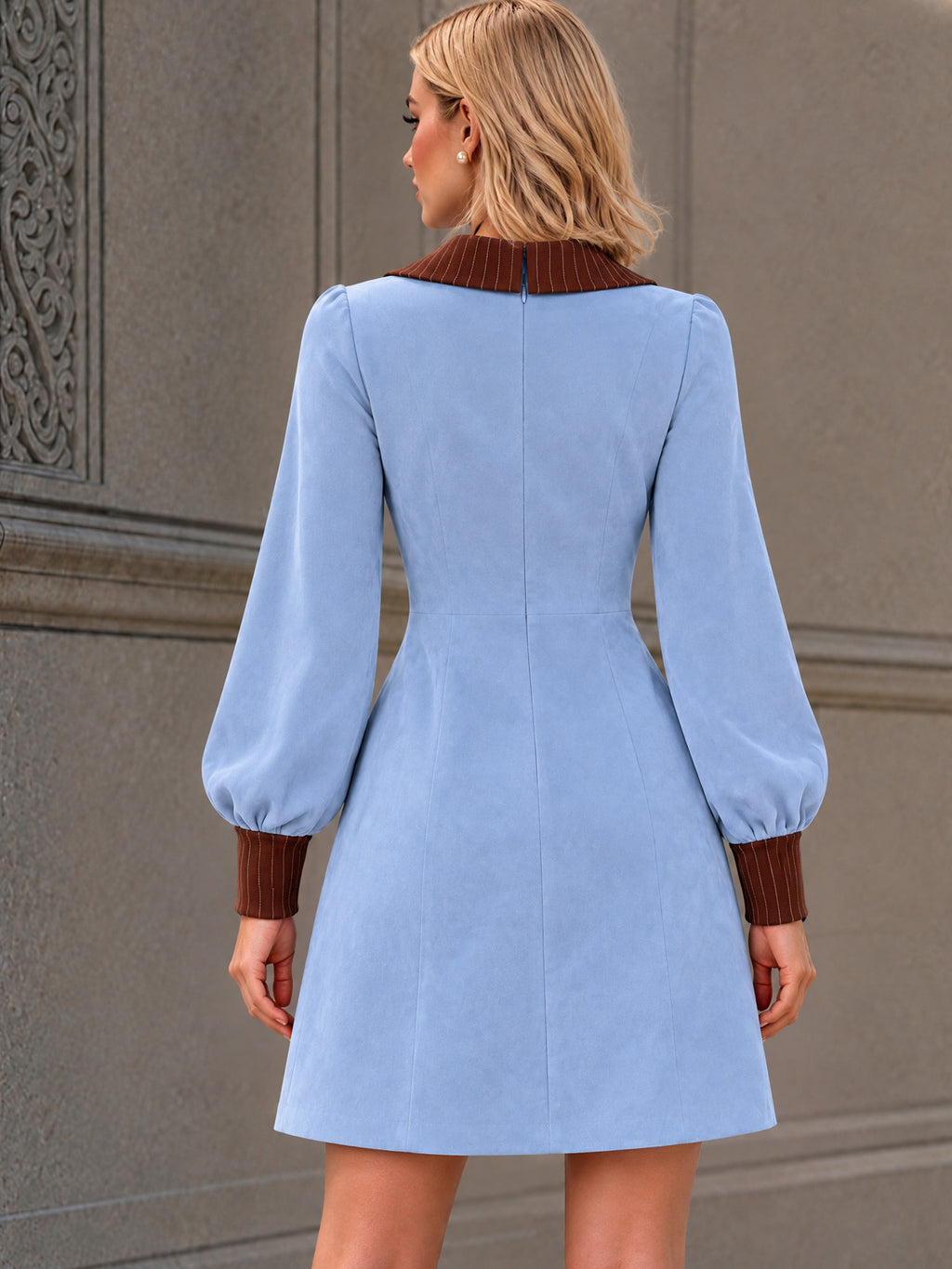 Vintage Contrast Collar Faux Suede Mini Dress