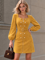 Vintage Faux Suede Belted Zip Mini Dress With Belt