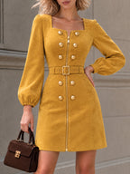 Vintage Faux Suede Belted Zip Mini Dress With Belt