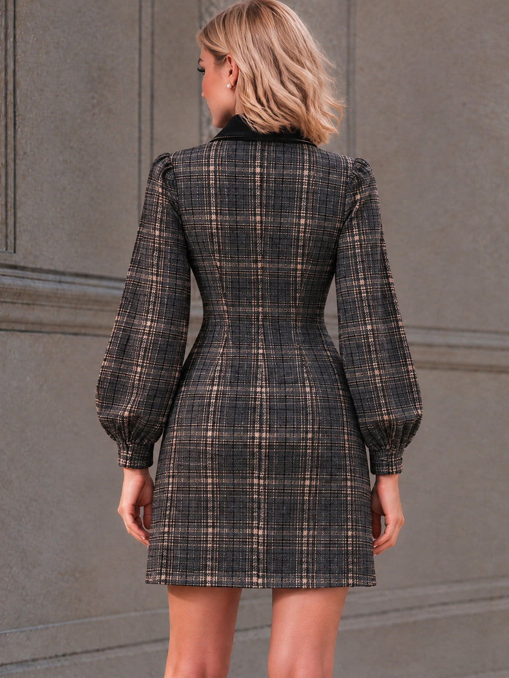 Vintage Plaid Zip Neck Mini Dress