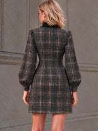 Vintage Plaid Zip Neck Mini Dress