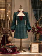 Vintage Plaid Zip Neck Mini Dress