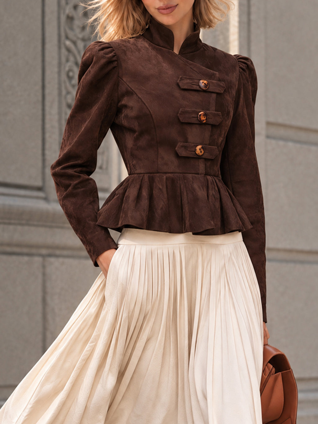 Vintage FauxSuede Peplum Button Jacket