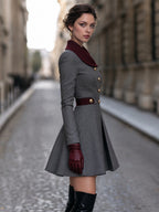 Vintage Grey Wool-Look Fit-and-Flare Mini Dress