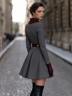 Vintage Grey Wool-Look Fit-and-Flare Mini Dress