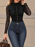 Vintage Lace Sleeve Ruched Button T-shirt