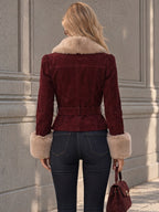 Vintage Faux Fur Collar Belted Jacket
