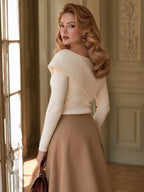 Vintage Gold Buttons Ribbed Knit Long-Sleeve Top