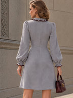 Vintage Faux Suede Ruffle V-Neck Mini Dress